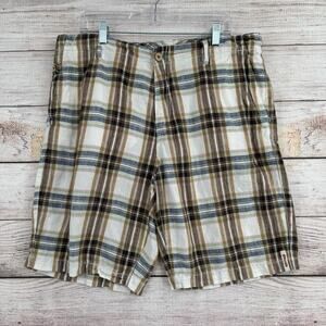 Tommy Bahama Relax Plaid Linen Chino Shorts Men's Size 36 White/Brown/Blue/Green